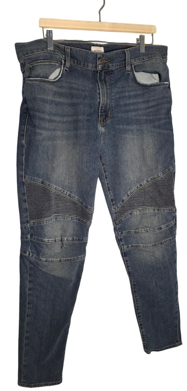 Hudson Ethan Biker Moto Skinny Jeans Men's 38 Kuban Wash Blue Denim Streetwear